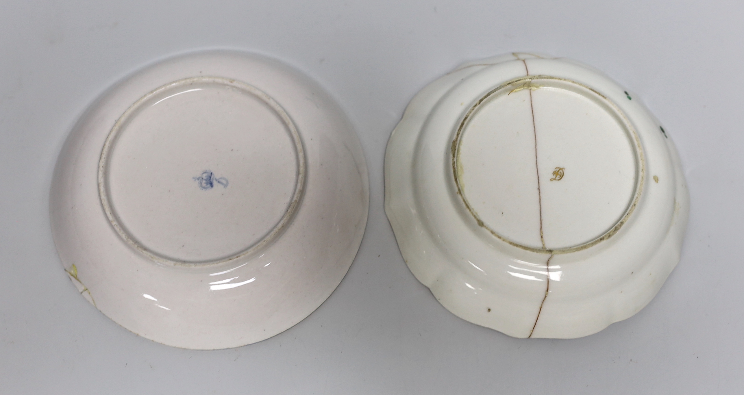 A Chelsea red anchor teabowl and coffee cup, c.1755, a Bow coffee cup, c.1760, a Derby Portrait medallion cup and saucer circa 1785 and a Chelsea-Derby coffee cup and odd saucer